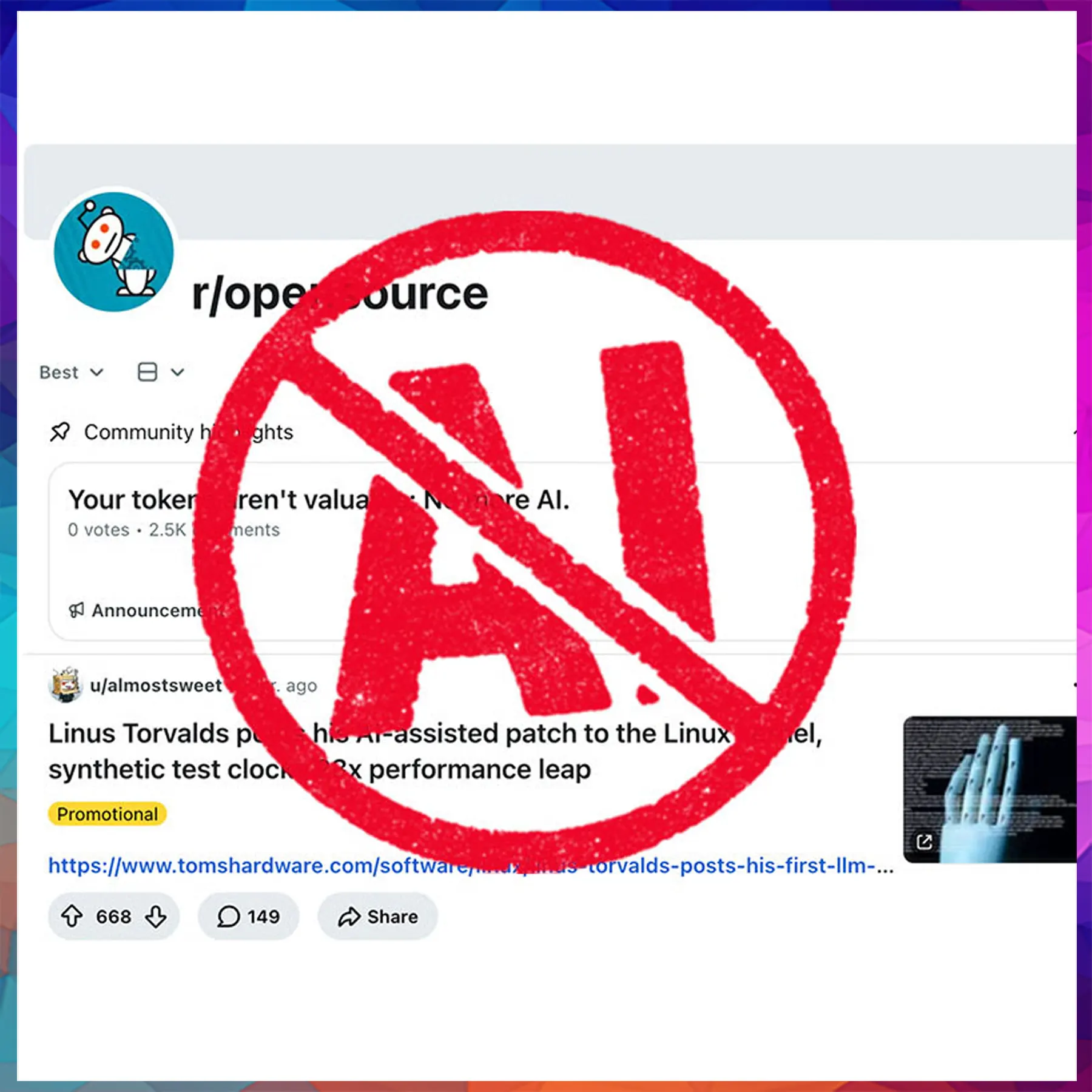 Reddit's massive developer community r/opensource bans all AI projects